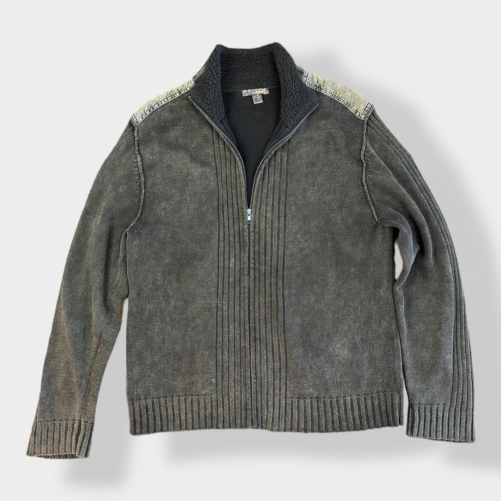 Pronto UOMO Blue Vintage brown y2k full zip 100% cotton‎ sweater Size L